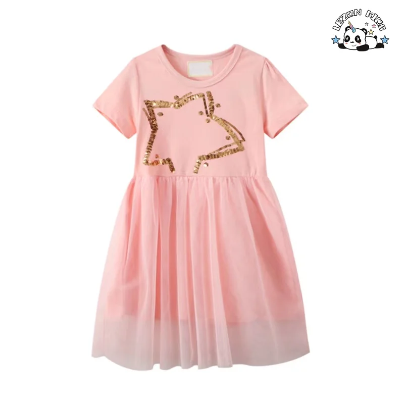LEZONKIDS - Customizable Fashion Star Sequined Design Baby Girl Dress Boutique Princess Tulle Girls Dresses